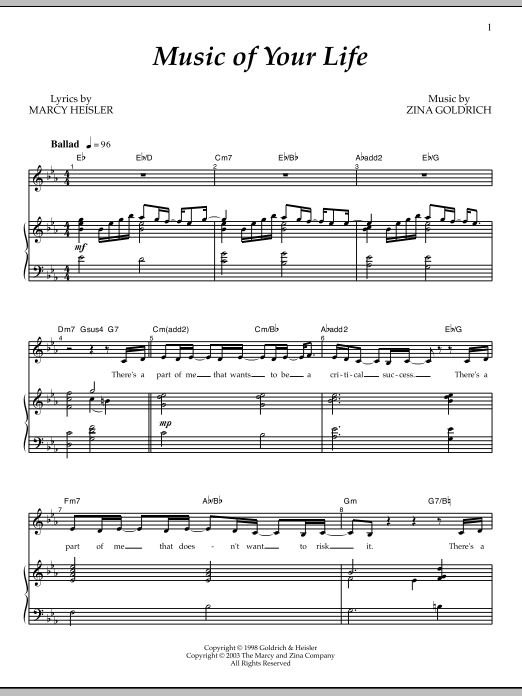 Download Goldrich & Heisler Music Of Your Life Sheet Music and learn how to play Piano & Vocal PDF digital score in minutes