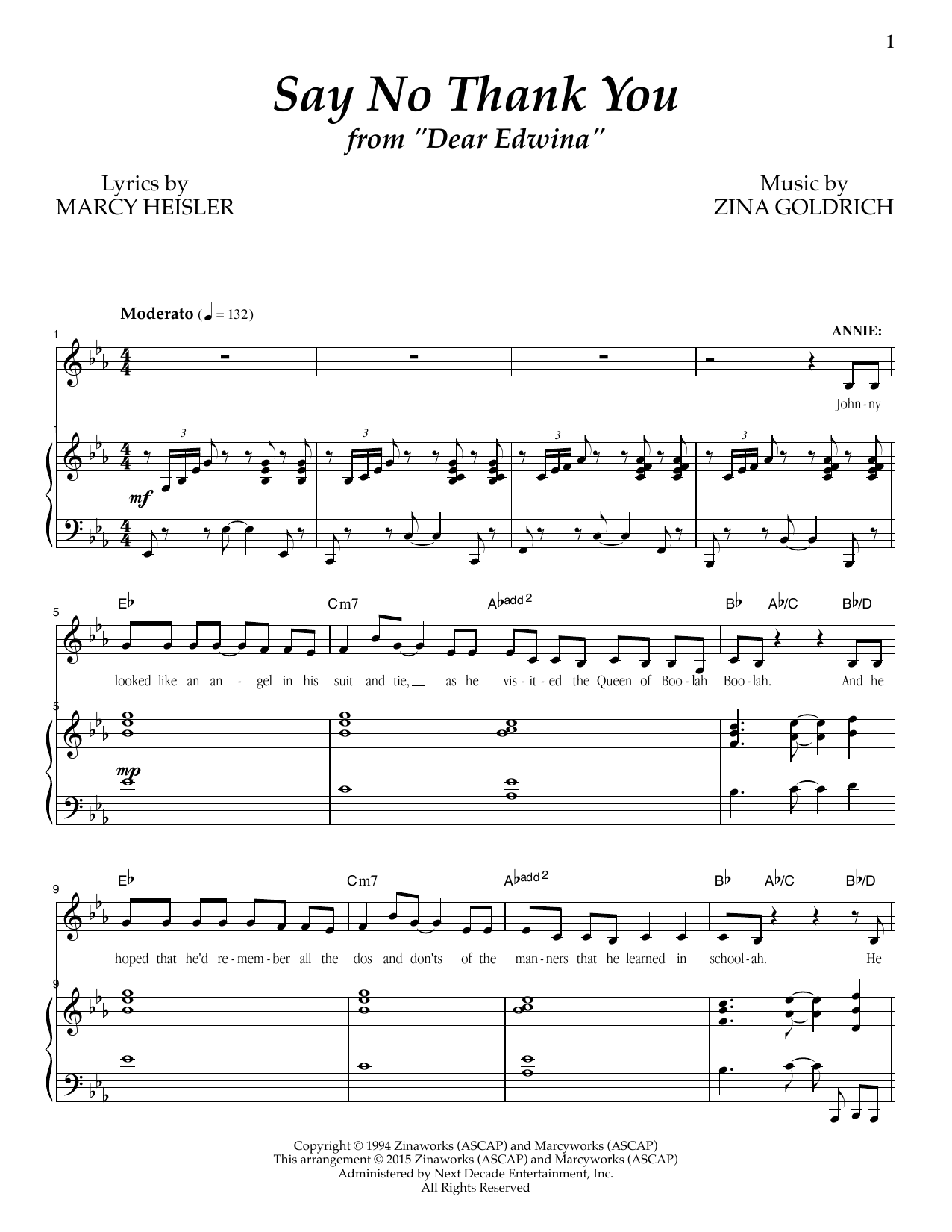 Download Goldrich & Heisler Say No Thank You Sheet Music and learn how to play Piano & Vocal PDF digital score in minutes