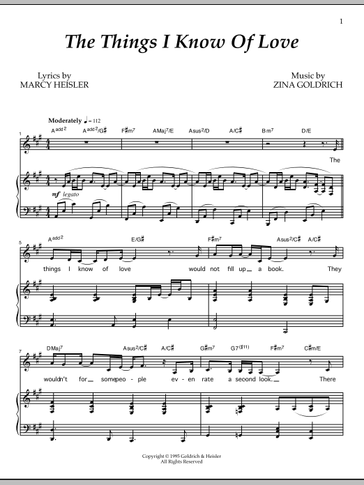 Download Goldrich & Heisler The Things I Know Of Love Sheet Music and learn how to play Piano & Vocal PDF digital score in minutes