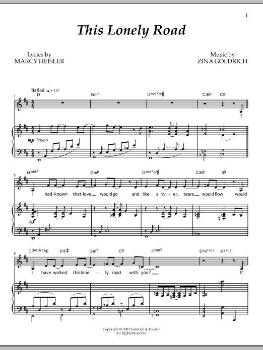 Download Goldrich & Heisler This Lonely Road Sheet Music and learn how to play Piano & Vocal PDF digital score in minutes