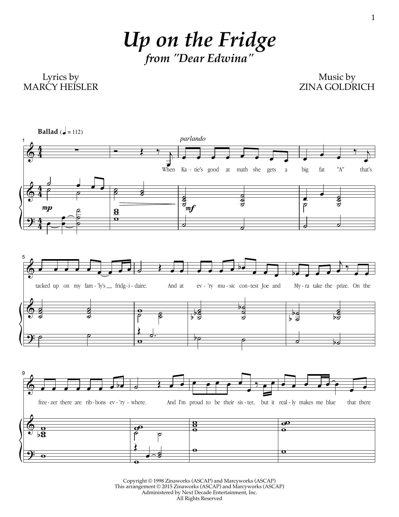 Download Goldrich & Heisler Up On The Fridge Sheet Music and learn how to play Piano & Vocal PDF digital score in minutes