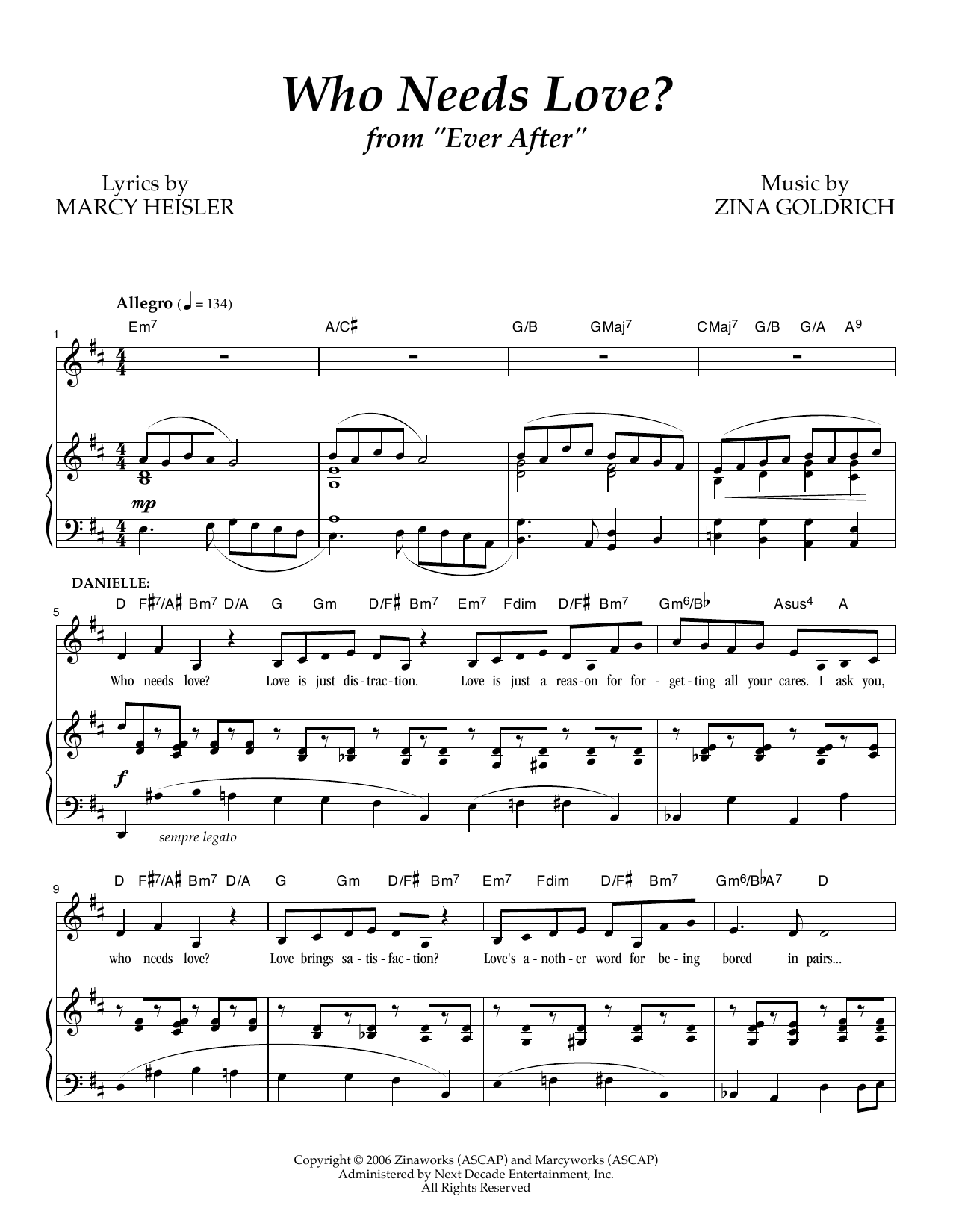 Download Goldrich & Heisler Who Needs Love? Sheet Music and learn how to play Piano & Vocal PDF digital score in minutes