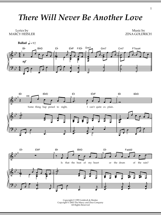 Goldrich & Heisler 'There Will Never Be Another Love' Sheet Music Notes,  Chords | Download Printable Piano & Vocal - SKU: 78336