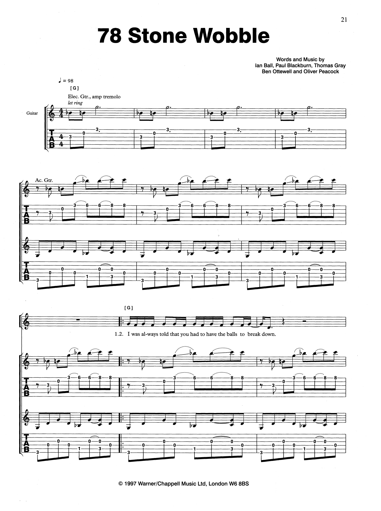 Download Gomez 78 Stone Wobble Sheet Music and learn how to play Guitar Tab PDF digital score in minutes