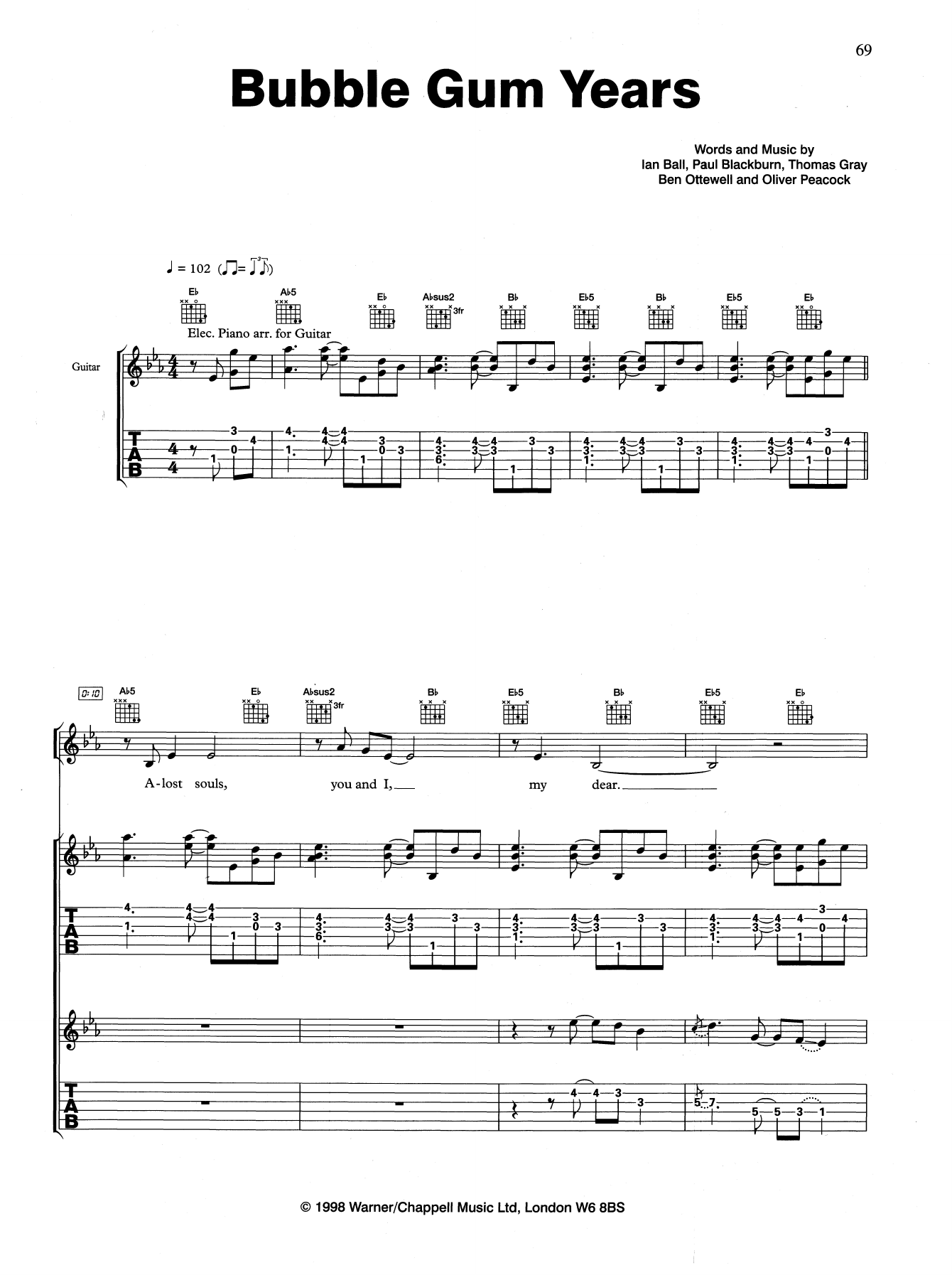 Download Gomez Bubble Gum Years Sheet Music and learn how to play Guitar Tab PDF digital score in minutes