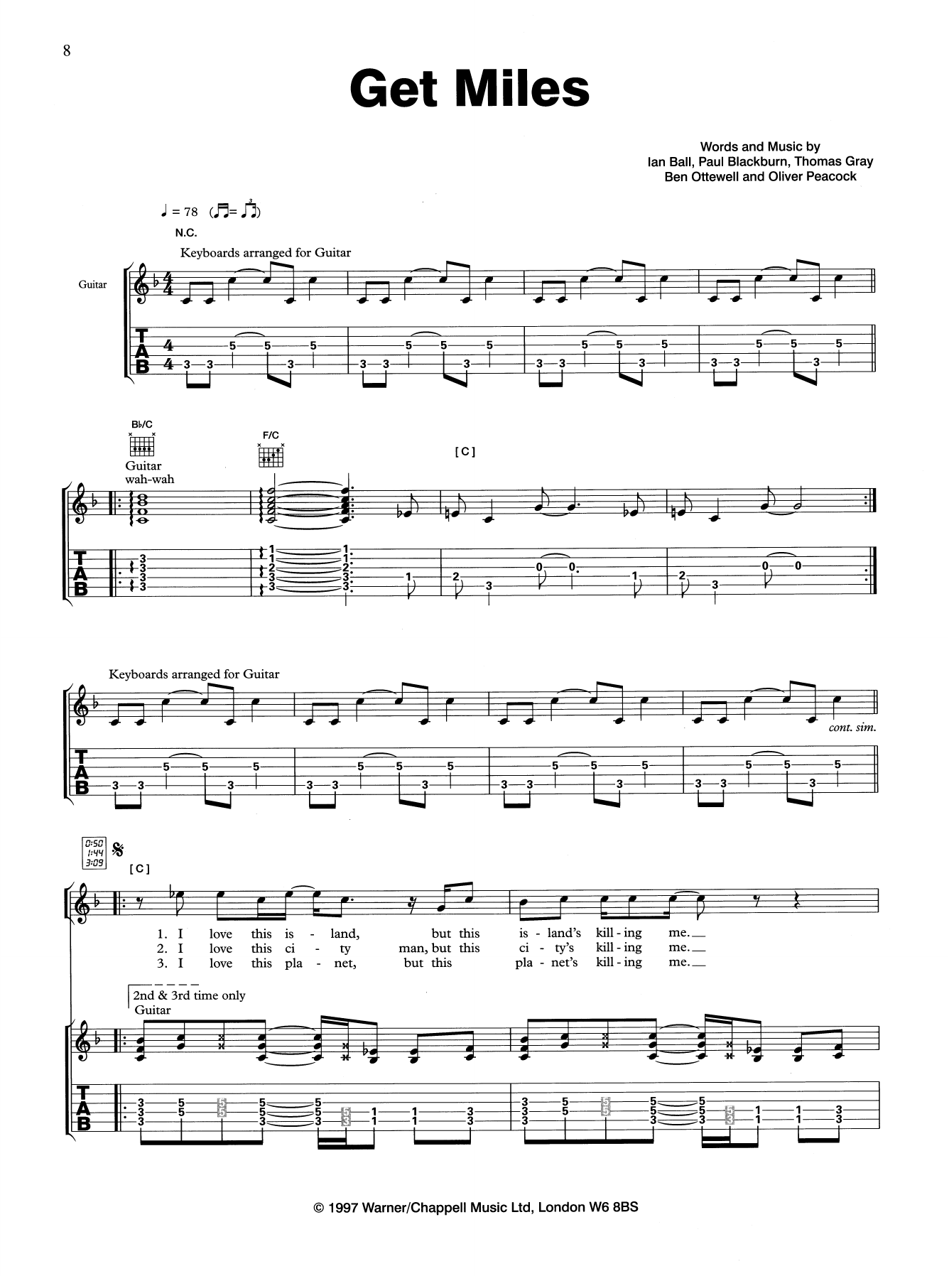 Download Gomez Get Miles Sheet Music and learn how to play Guitar Tab PDF digital score in minutes