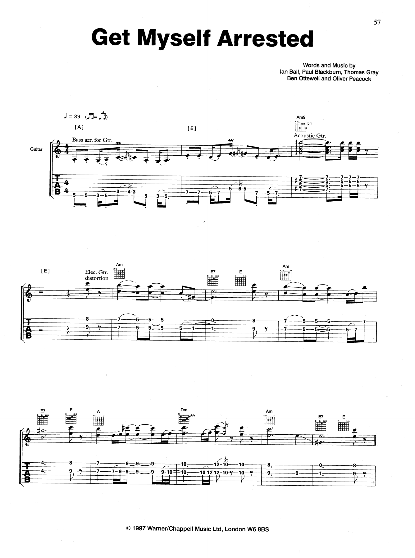 Download Gomez Get Myself Arrested Sheet Music and learn how to play Guitar Tab PDF digital score in minutes