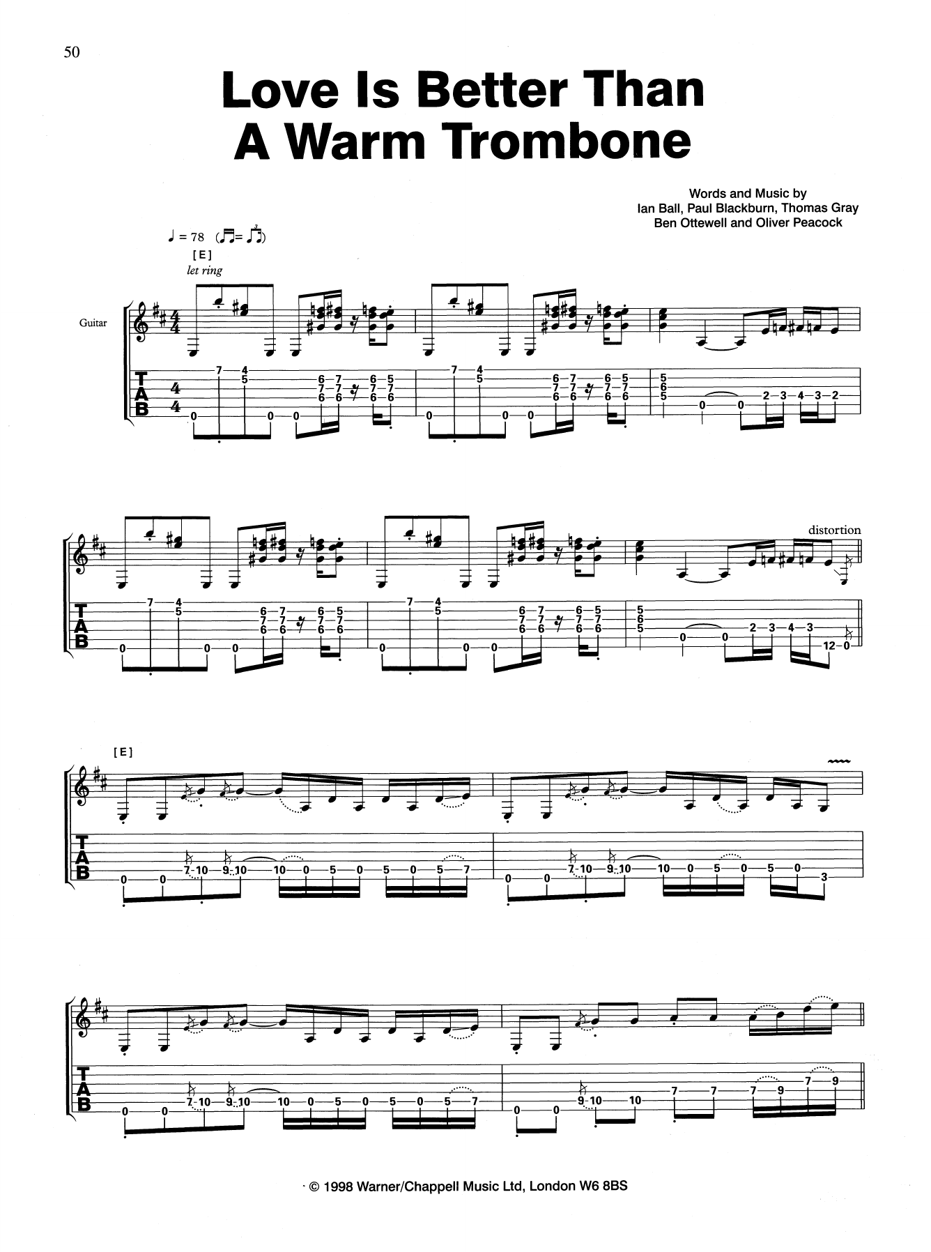 Download Gomez Love Is Better Than A Warm Trombone Sheet Music and learn how to play Guitar Tab PDF digital score in minutes