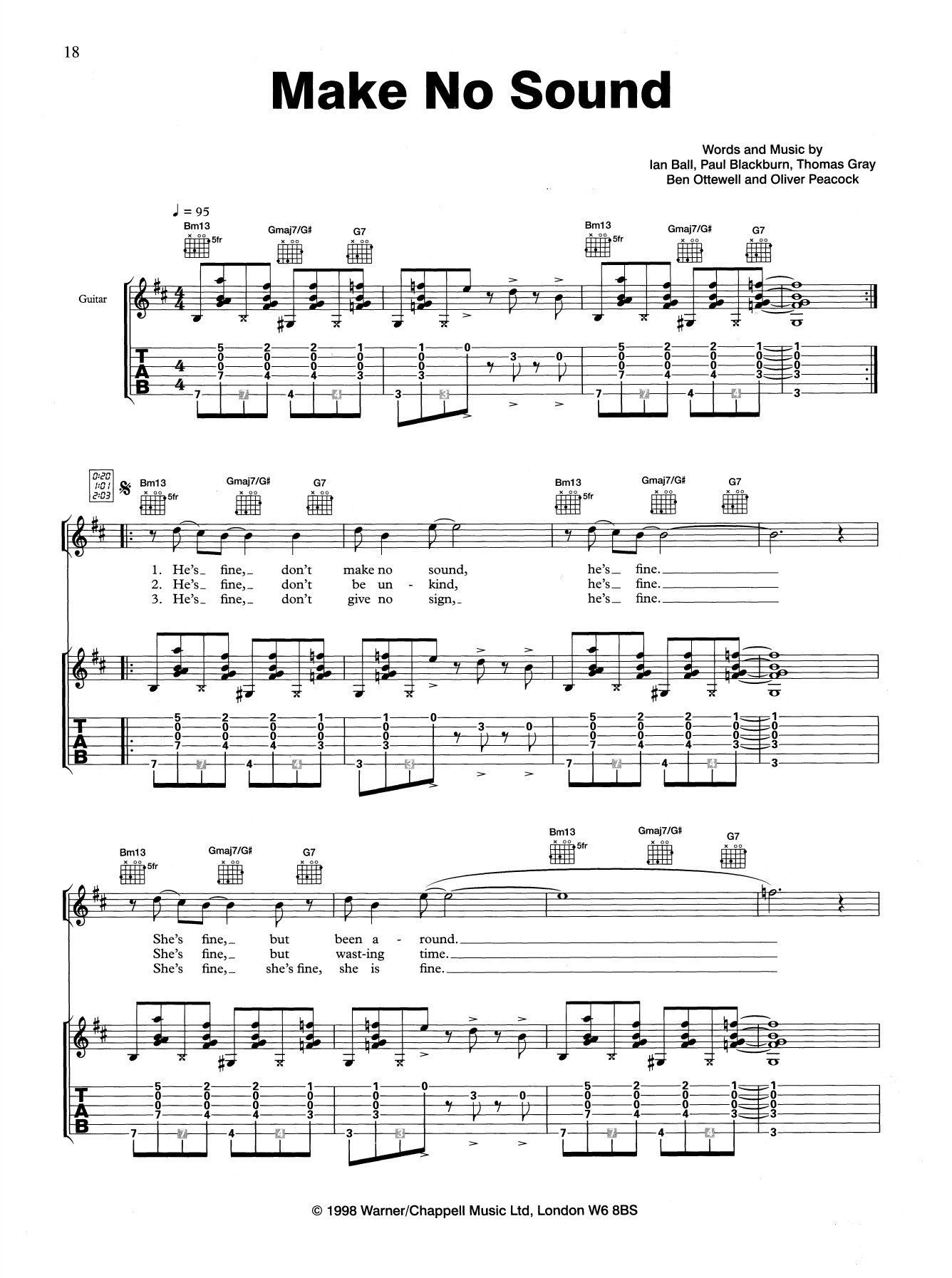 Download Gomez Make No Sound Sheet Music and learn how to play Guitar Tab PDF digital score in minutes