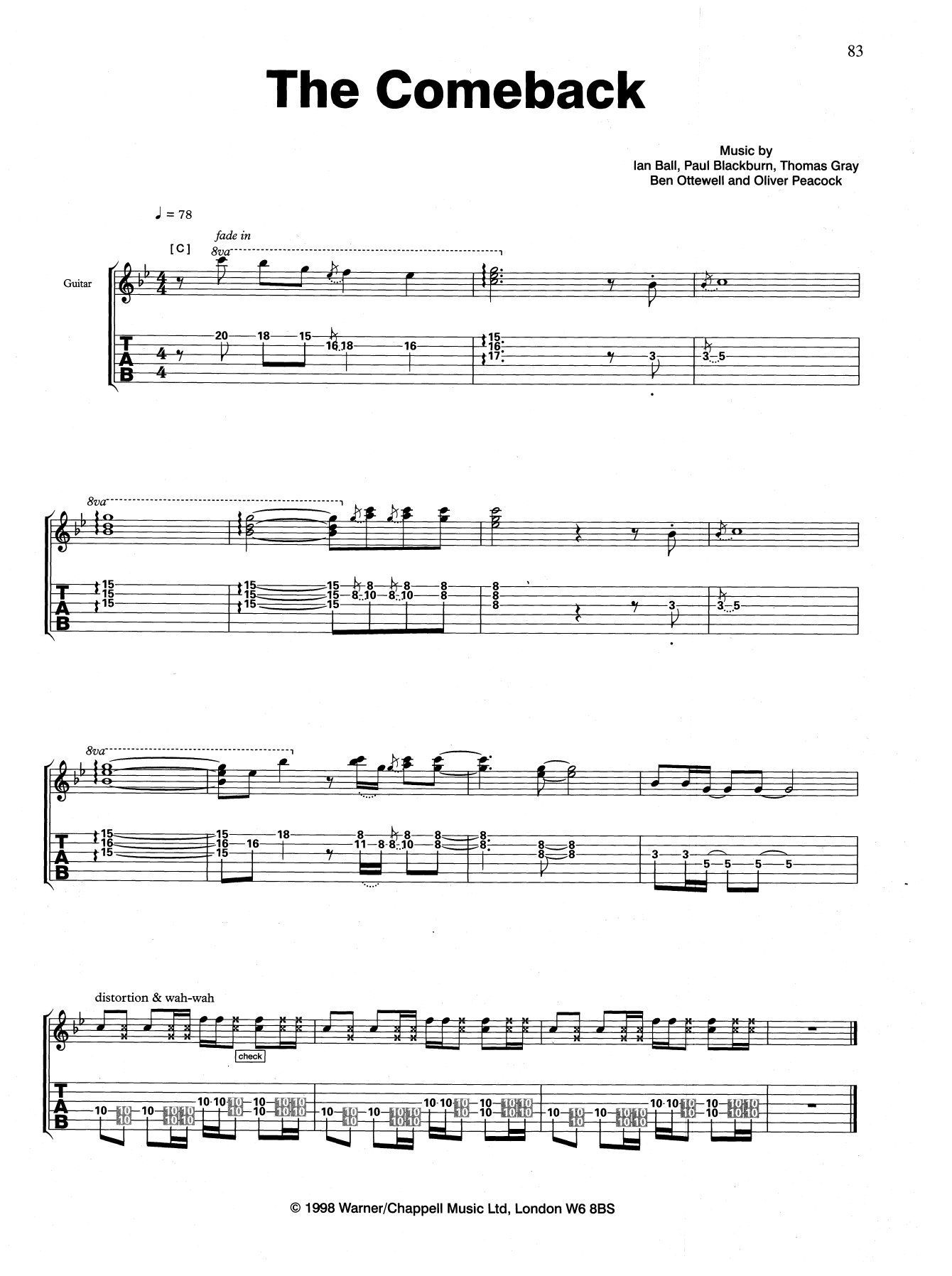 Download Gomez The Comeback Sheet Music and learn how to play Guitar Tab PDF digital score in minutes