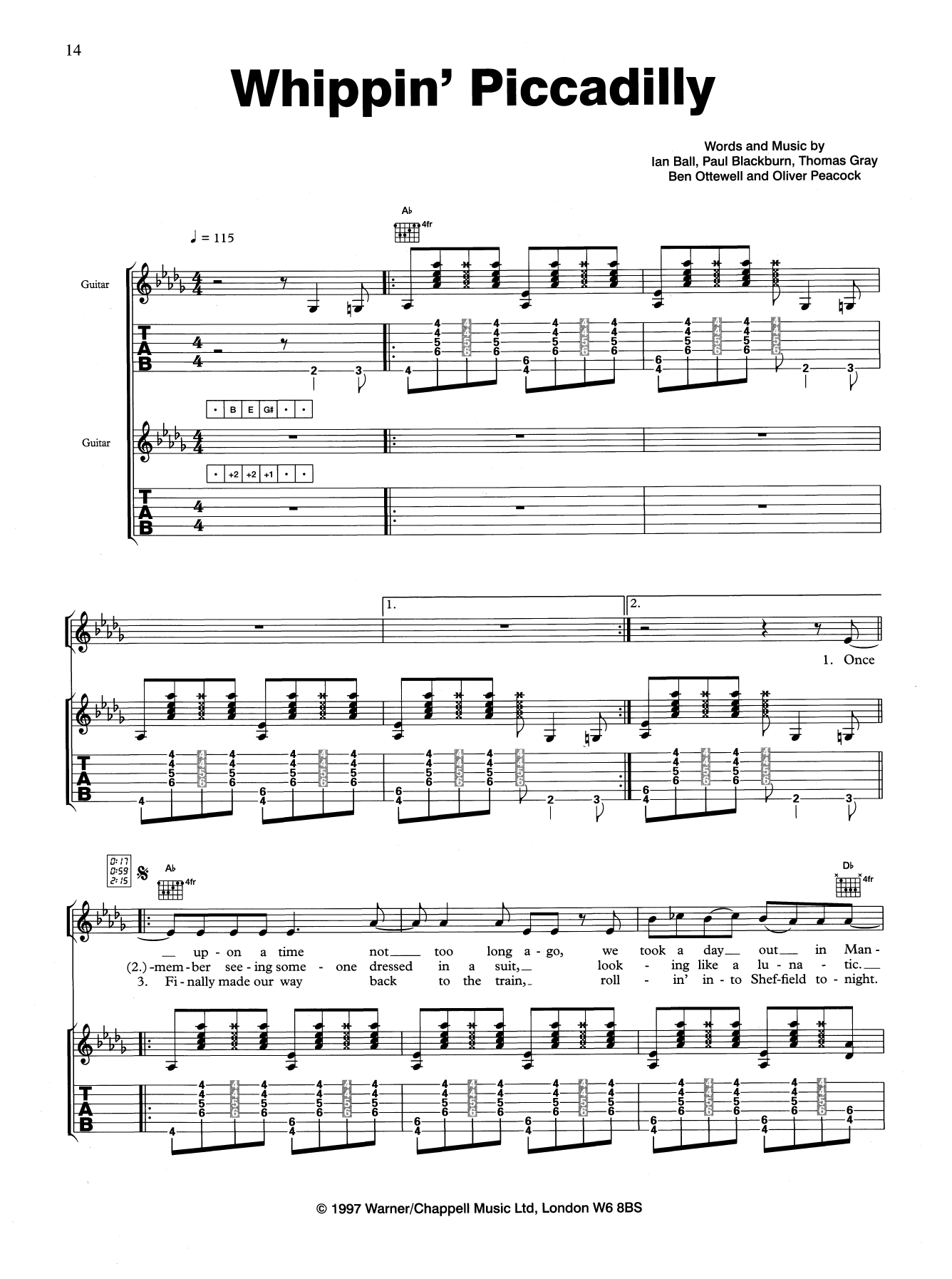 Download Gomez Whippin' Piccadilly Sheet Music and learn how to play Guitar Tab PDF digital score in minutes