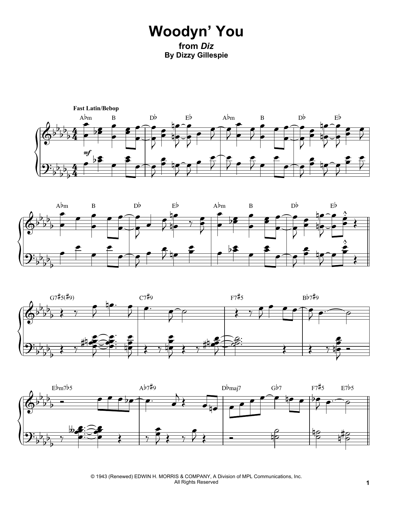 Download Gonzalo Rubalcaba Woodyn' You Sheet Music and learn how to play Piano Transcription PDF digital score in minutes