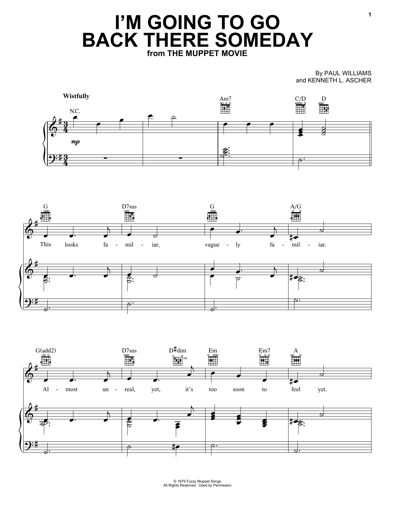 Download Gonzo I'm Going To Go Back There Someday (from The Muppet Movie) Sheet Music and learn how to play Piano, Vocal & Guitar Chords (Right-Hand Melody) PDF digital score in minutes