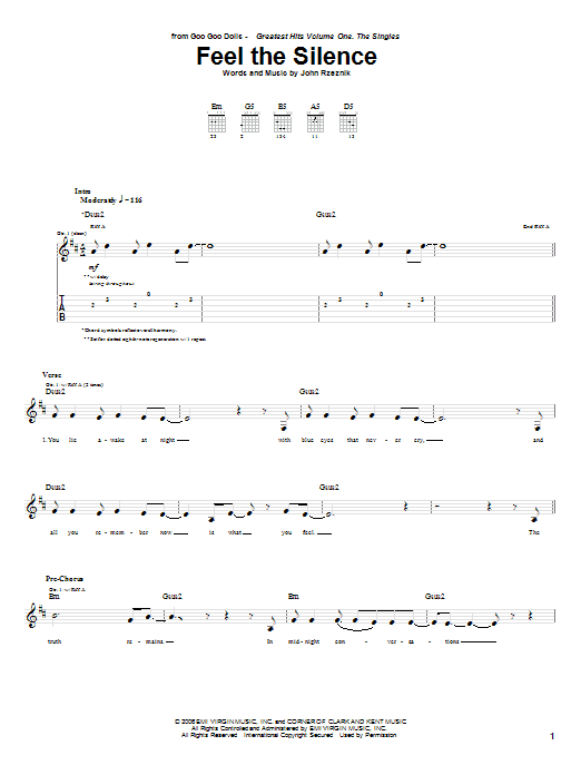 Download Goo Goo Dolls Feel The Silence Sheet Music and learn how to play Guitar Tab PDF digital score in minutes