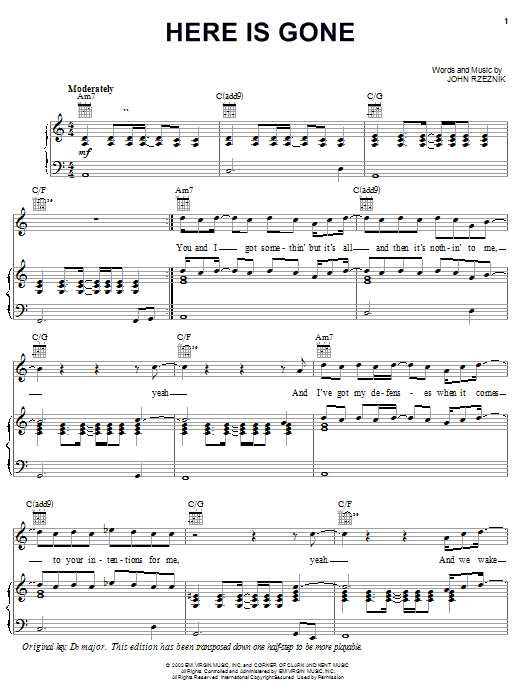Download Goo Goo Dolls Here Is Gone Sheet Music and learn how to play Easy Guitar PDF digital score in minutes