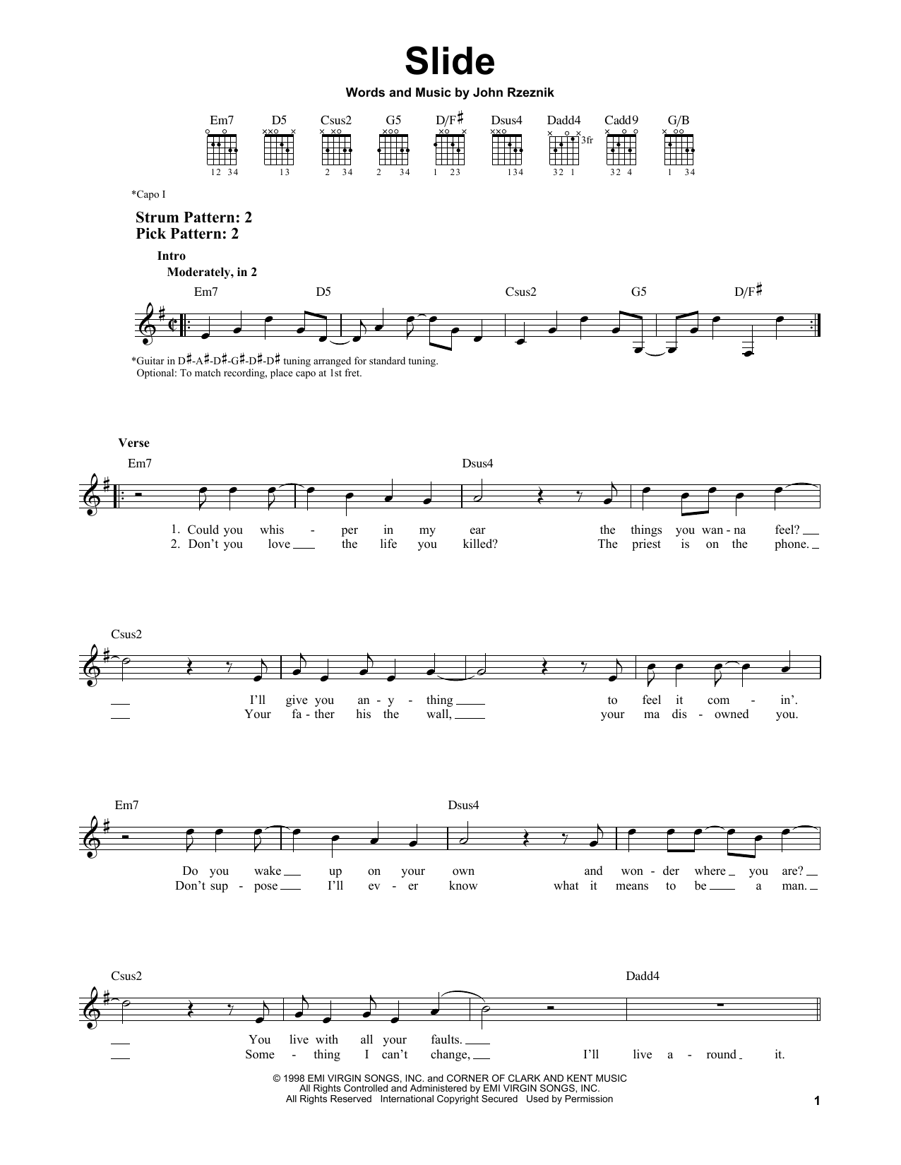 Download Goo Goo Dolls Slide Sheet Music and learn how to play Easy Guitar PDF digital score in minutes