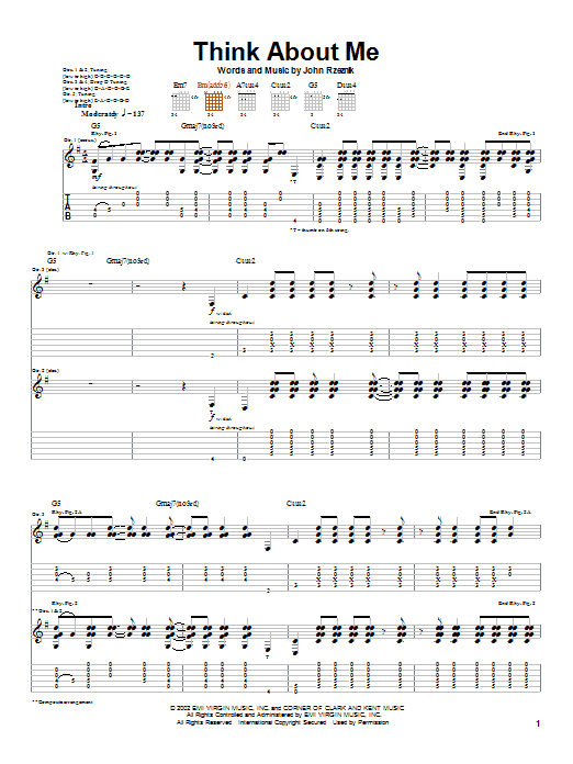 Download Goo Goo Dolls Think About Me Sheet Music and learn how to play Guitar Tab PDF digital score in minutes