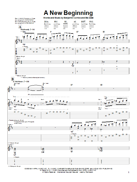 Download Good Charlotte A New Beginning Sheet Music and learn how to play Guitar Tab PDF digital score in minutes