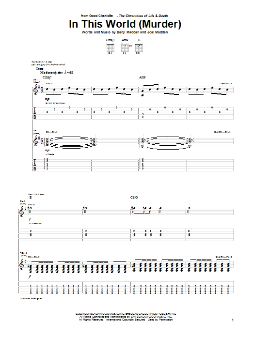 Download Good Charlotte In This World (Murder) Sheet Music and learn how to play Guitar Tab PDF digital score in minutes