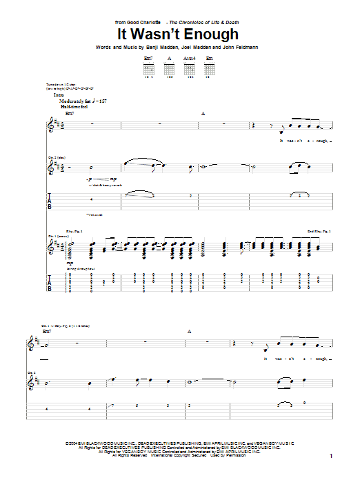 Download Good Charlotte It Wasn't Enough Sheet Music and learn how to play Guitar Tab PDF digital score in minutes