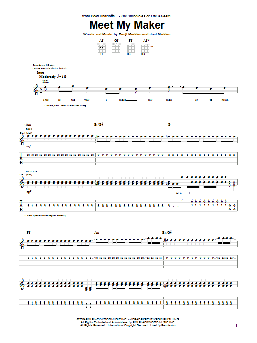 Download Good Charlotte Meet My Maker Sheet Music and learn how to play Guitar Tab PDF digital score in minutes