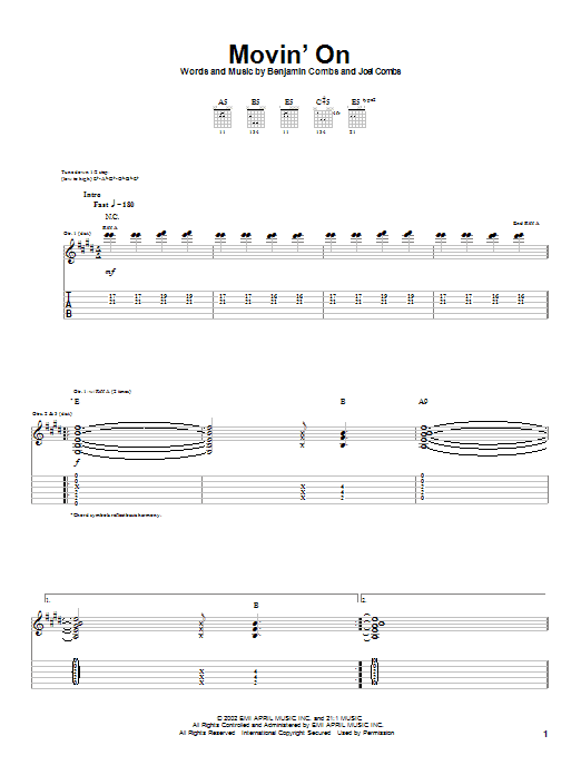 Download Good Charlotte Movin' On Sheet Music and learn how to play Guitar Tab PDF digital score in minutes