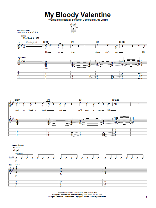 Download Good Charlotte My Bloody Valentine Sheet Music and learn how to play Guitar Tab PDF digital score in minutes