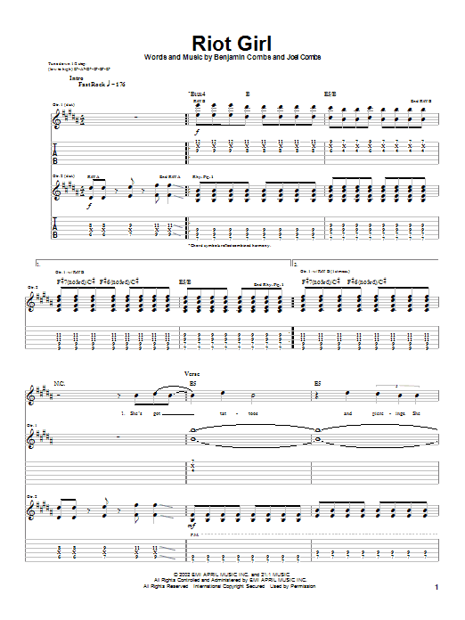 Download Good Charlotte Riot Girl Sheet Music and learn how to play Guitar Tab PDF digital score in minutes