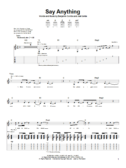 Download Good Charlotte Say Anything Sheet Music and learn how to play Guitar Tab PDF digital score in minutes