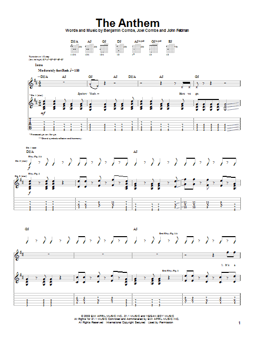 Download Good Charlotte The Anthem Sheet Music and learn how to play Piano, Vocal & Guitar (Right-Hand Melody) PDF digital score in minutes