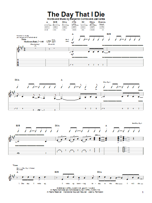 Download Good Charlotte The Day That I Die Sheet Music and learn how to play Guitar Tab PDF digital score in minutes