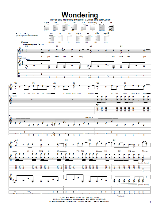 Download Good Charlotte Wondering Sheet Music and learn how to play Guitar Tab PDF digital score in minutes