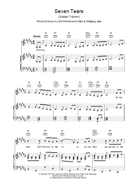 Download Goombay Dance Band Seven Tears Sheet Music and learn how to play Lyrics & Chords PDF digital score in minutes