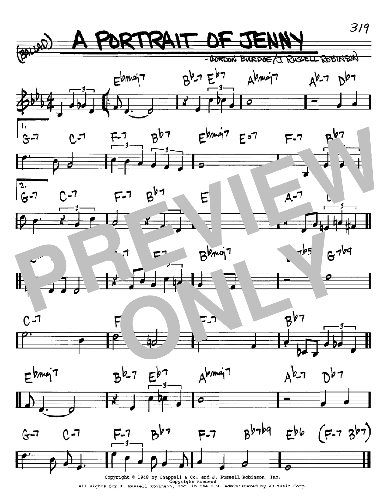 Download Gordon Burdge A Portrait of Jenny Sheet Music and learn how to play Real Book – Melody & Chords – C Instruments PDF digital score in minutes