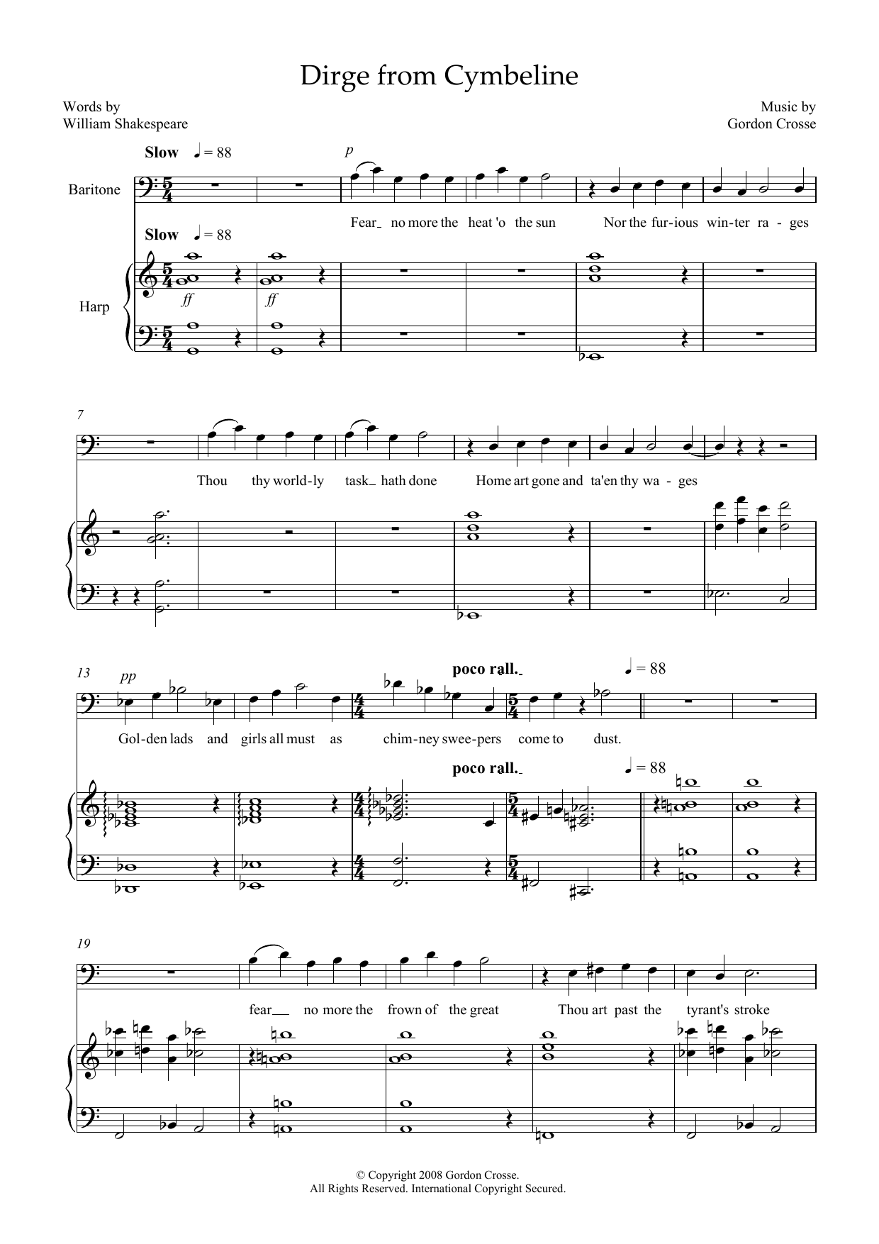 Download Gordon Crosse Dirge from Cymbeline (for baritone & harp) Sheet Music and learn how to play Piano & Vocal PDF digital score in minutes