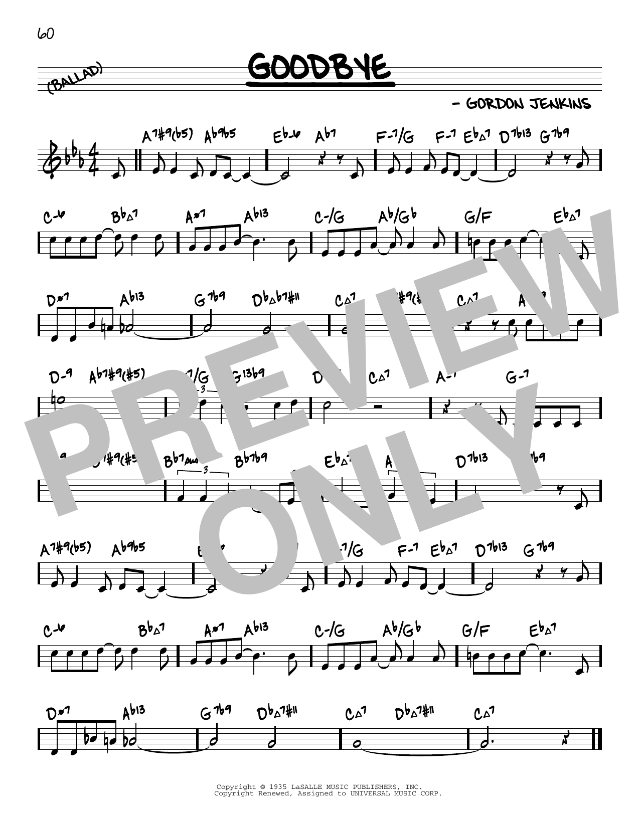 Download Gordon Jenkins Goodbye (arr. David Hazeltine) Sheet Music and learn how to play Real Book – Enhanced Chords PDF digital score in minutes