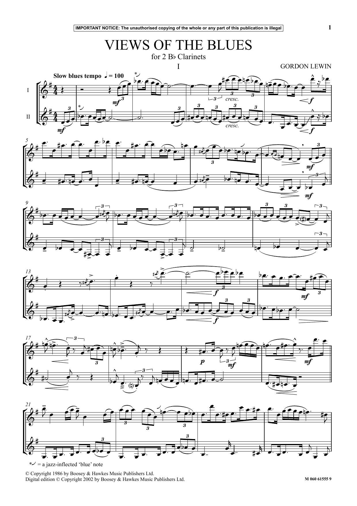 Download Gordon Lewin Views Of The Blues Sheet Music and learn how to play Performance Ensemble PDF digital score in minutes