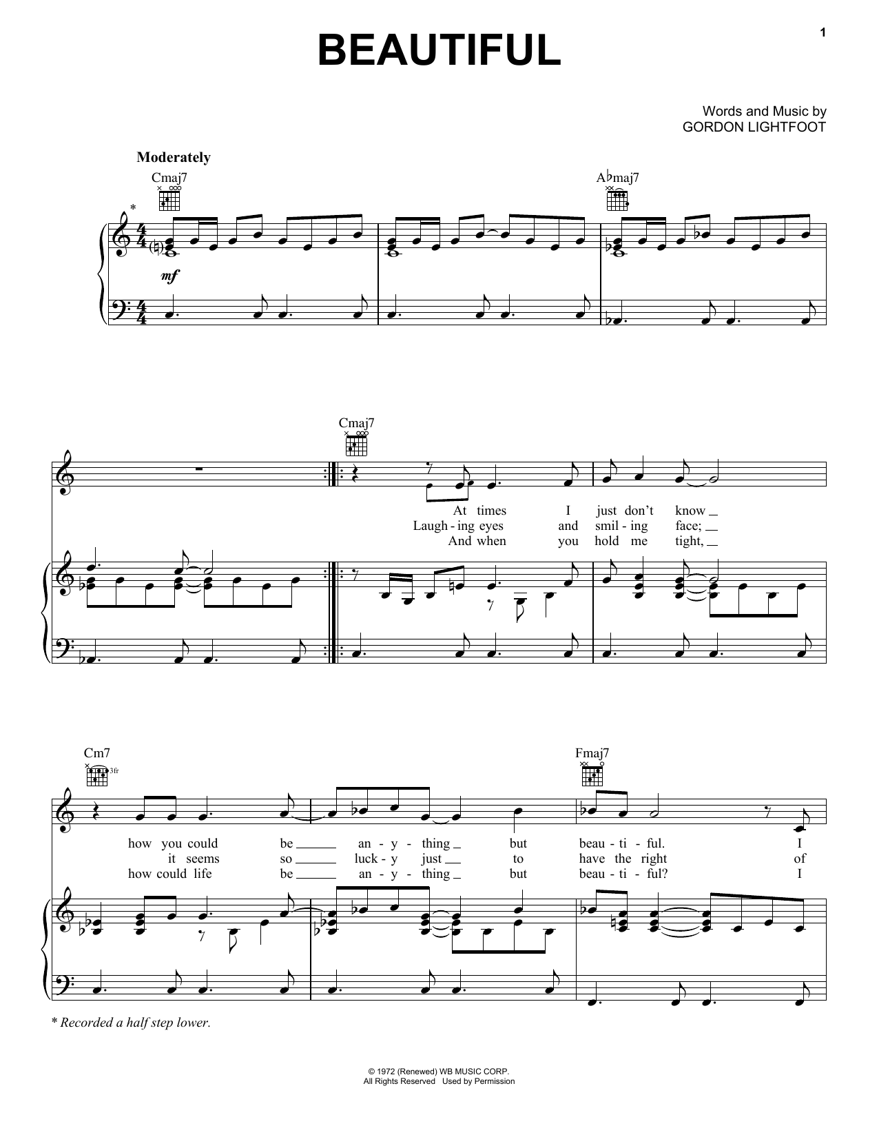 Download Gordon Lightfoot Beautiful Sheet Music and learn how to play Lyrics & Chords PDF digital score in minutes