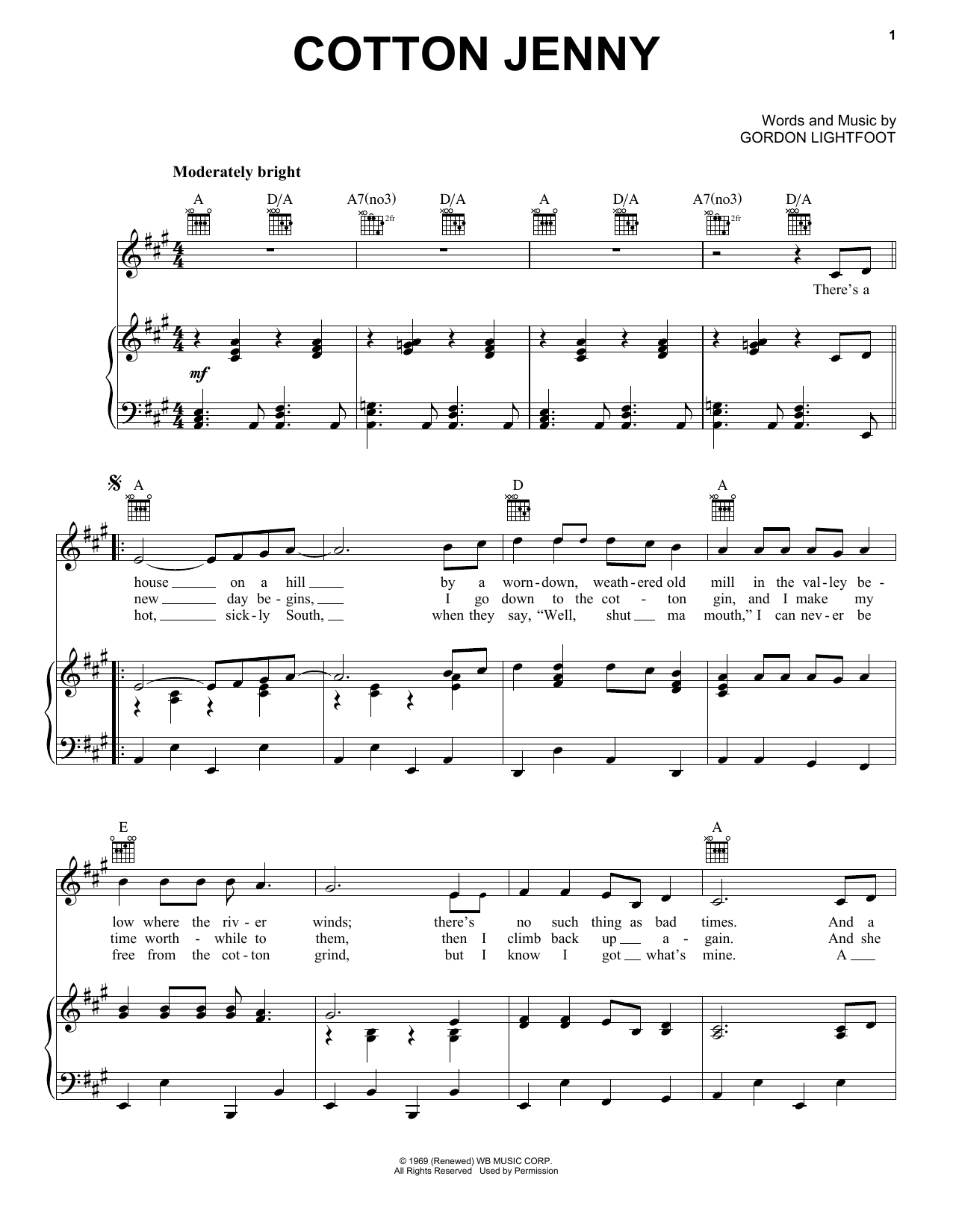 Download Gordon Lightfoot Cotton Jenny Sheet Music and learn how to play Lyrics & Chords PDF digital score in minutes