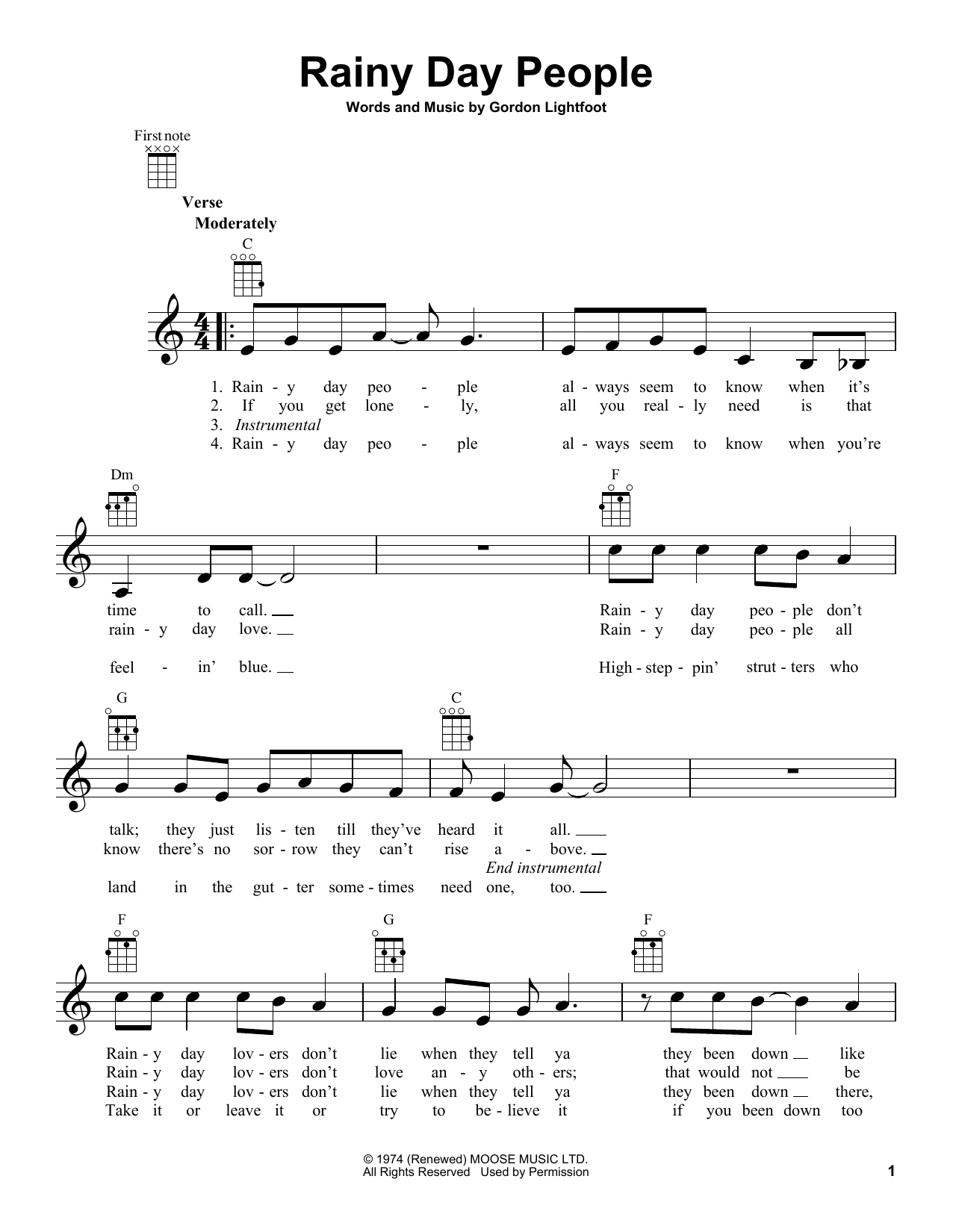 Download Gordon Lightfoot Rainy Day People Sheet Music and learn how to play Lyrics & Chords PDF digital score in minutes