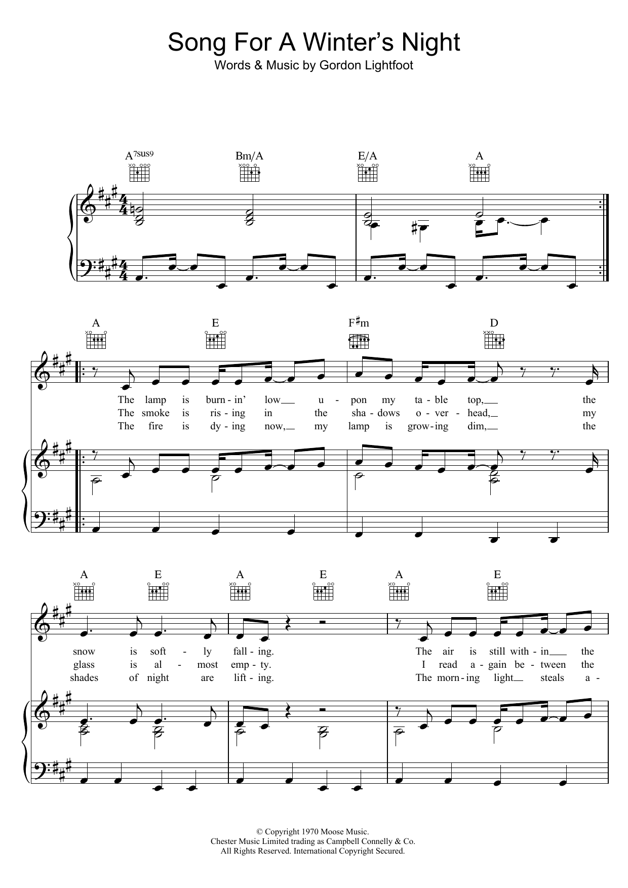 Download Gordon Lightfoot Song For A Winter's Night Sheet Music and learn how to play Piano, Vocal & Guitar (Right-Hand Melody) PDF digital score in minutes