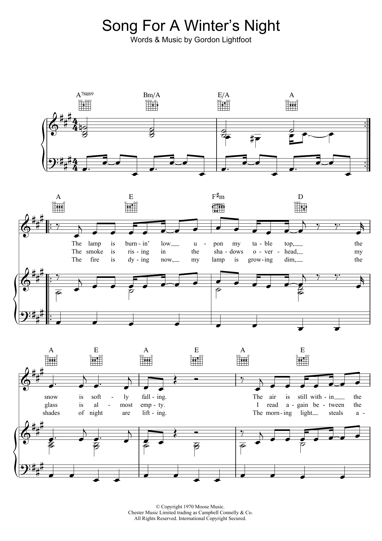 Gordon Lightfoot "Song For A Winter's Night" Sheet Music & Chords ...
