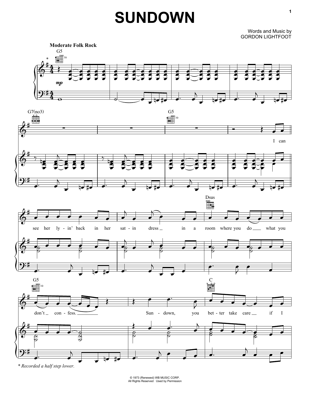 Download Gordon Lightfoot Sundown Sheet Music and learn how to play Mandolin PDF digital score in minutes