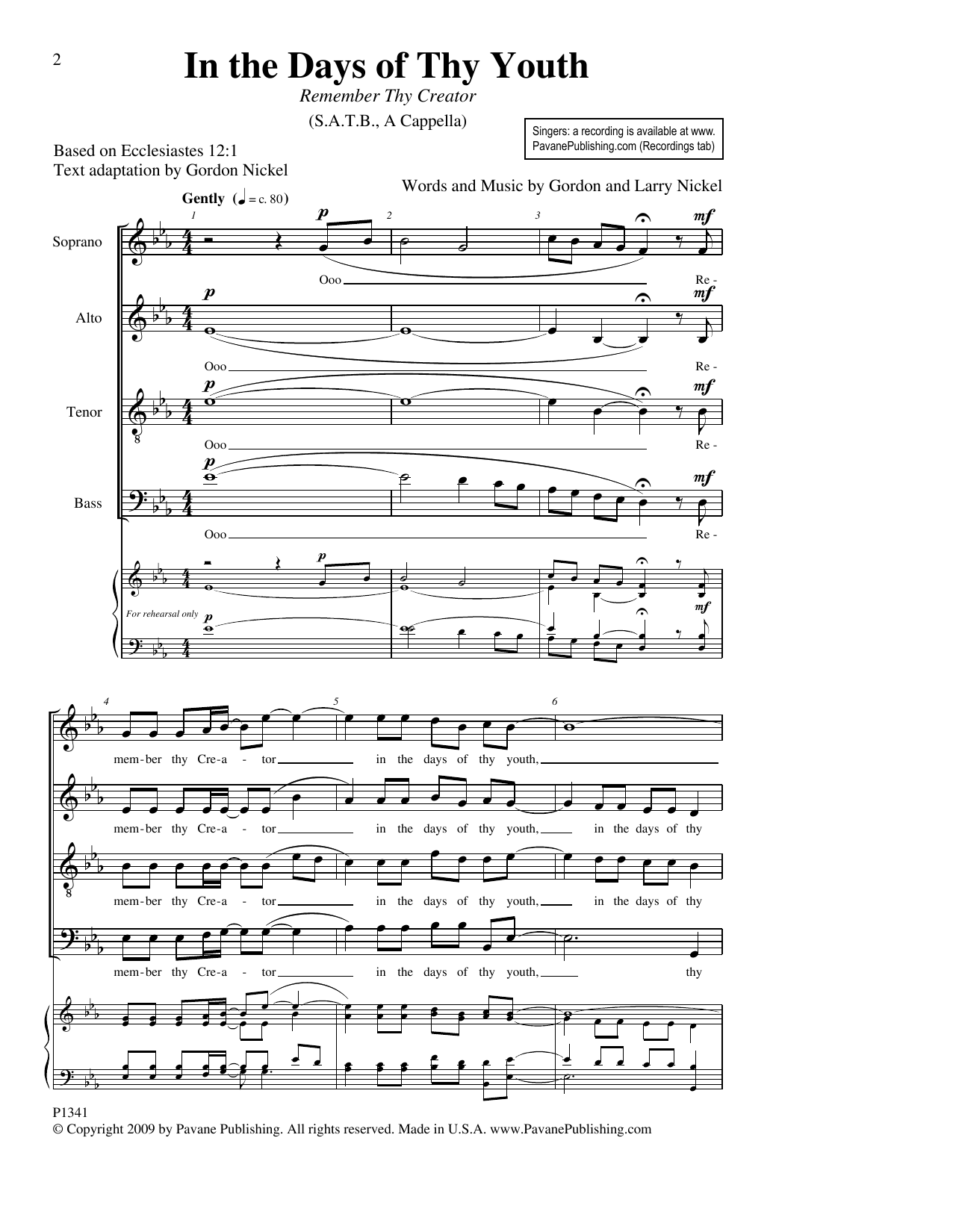 Download Gordon Nickel and Larry Nickel In The Days Of Thy Youth (Remember Thy Creator) Sheet Music and learn how to play SATB Choir PDF digital score in minutes