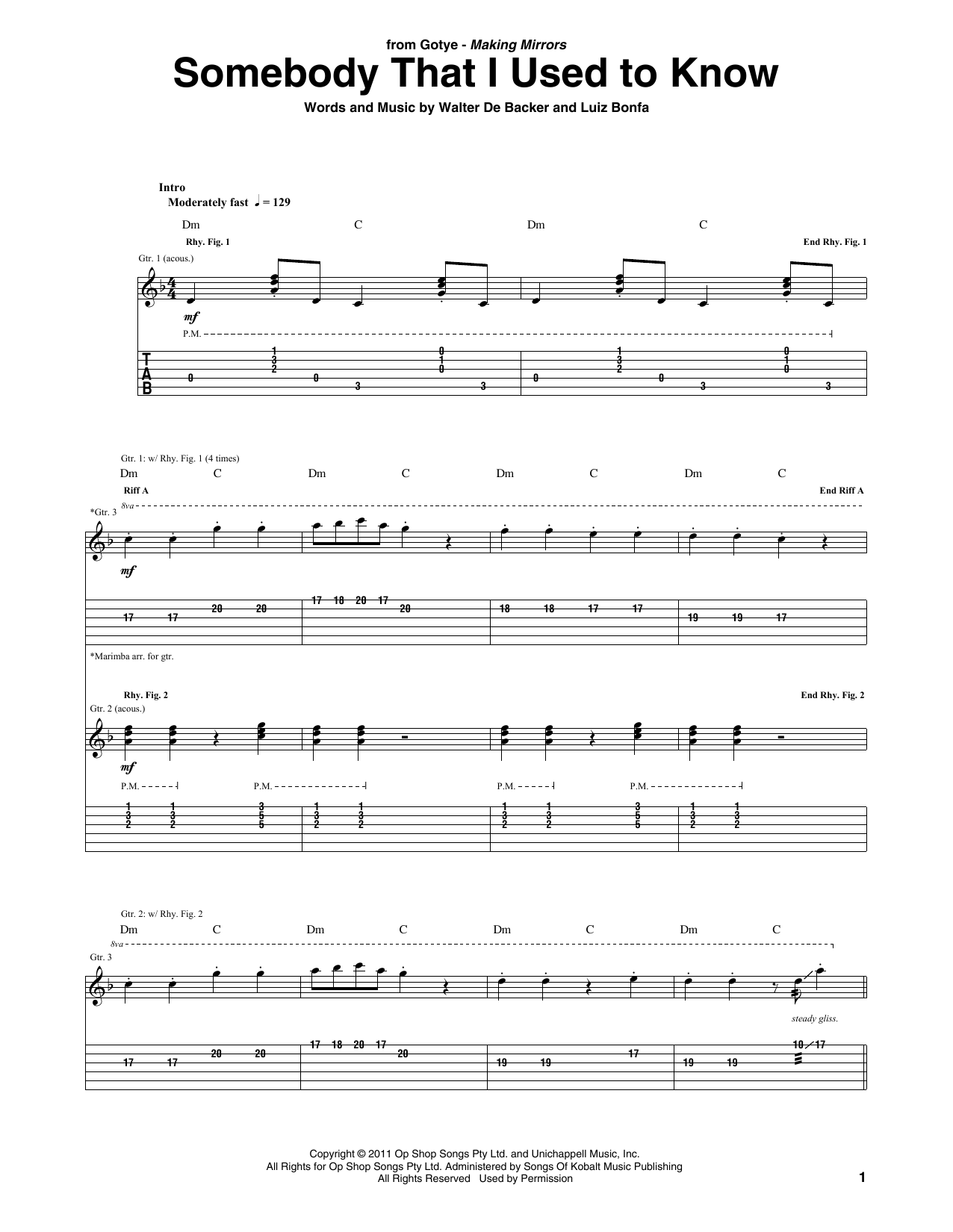 Download Gotye Somebody That I Used To Know (feat. Kimbra) Sheet Music and learn how to play Guitar Tab PDF digital score in minutes