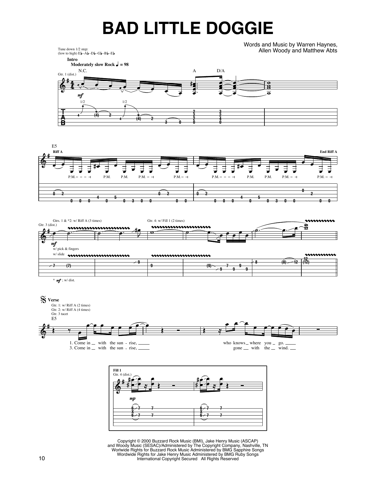 Download Gov't Mule Bad Little Doggie Sheet Music and learn how to play Guitar Tab PDF digital score in minutes