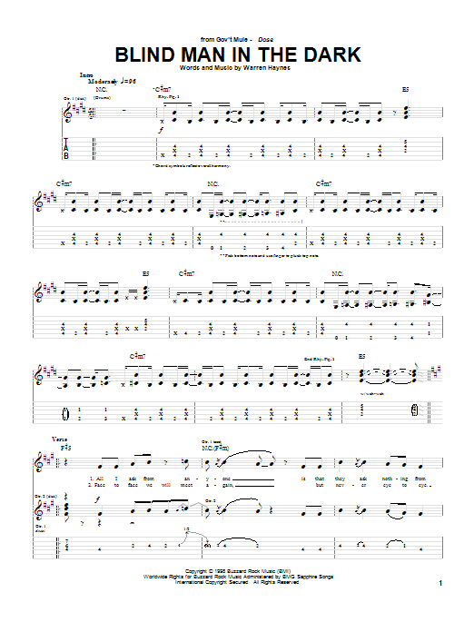 Download Warren Haynes Blind Man In The Dark Sheet Music and learn how to play Guitar Tab PDF digital score in minutes
