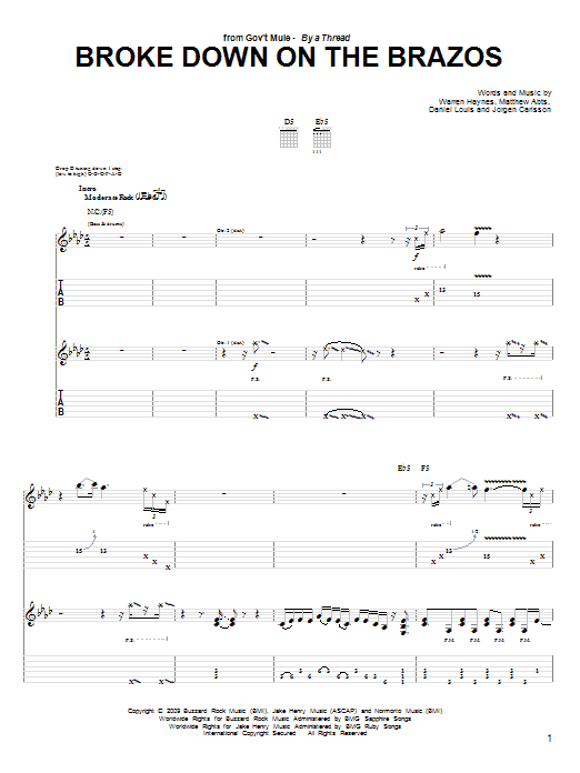 Download Gov't Mule Broke Down On The Brazos Sheet Music and learn how to play Guitar Tab PDF digital score in minutes