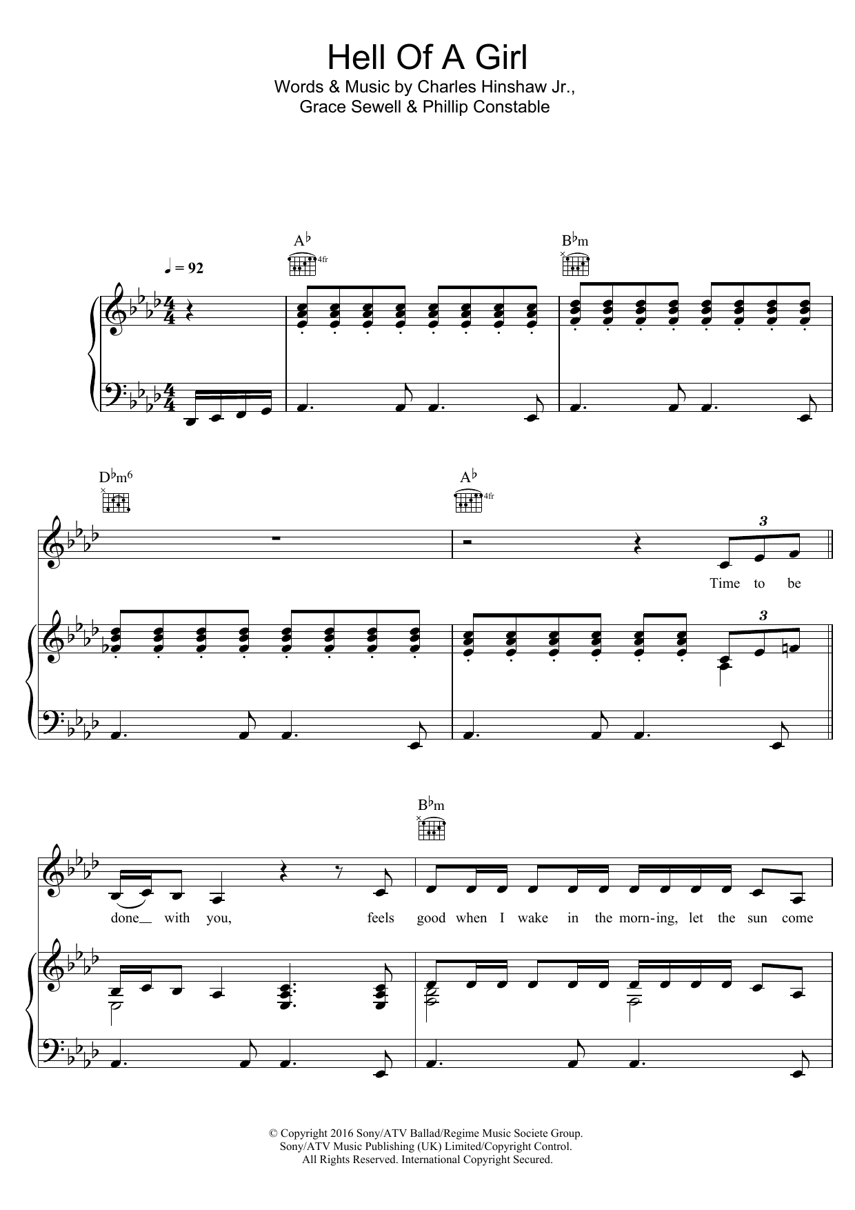 Download Grace Hell Of A Girl Sheet Music and learn how to play Piano, Vocal & Guitar (Right-Hand Melody) PDF digital score in minutes