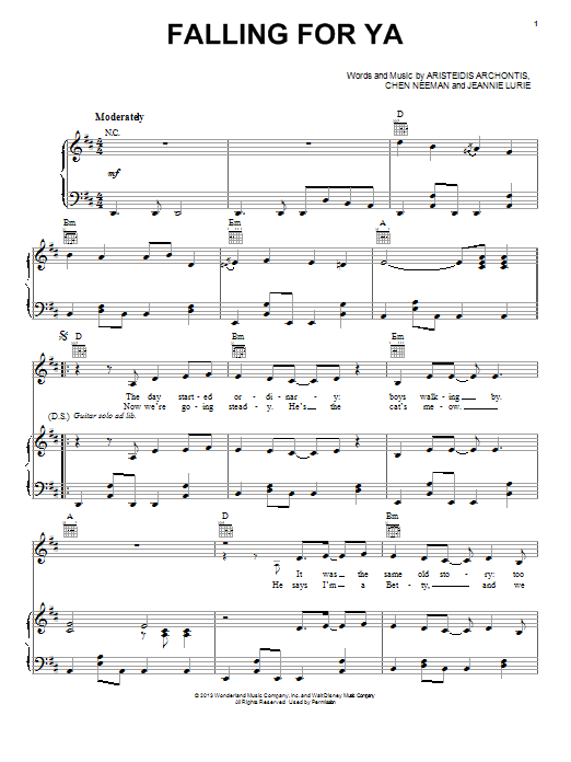 Download Grace Phipps Falling For Ya (from Teen Beach Movie) Sheet Music and learn how to play Piano, Vocal & Guitar (Right-Hand Melody) PDF digital score in minutes